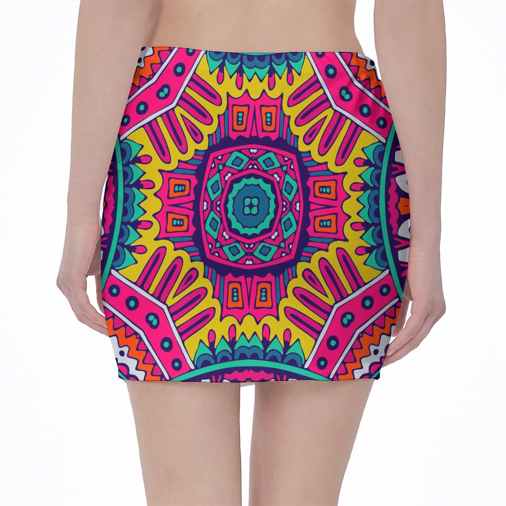 Colorful Mandala Bohemian Pattern Print Pencil Mini Skirt