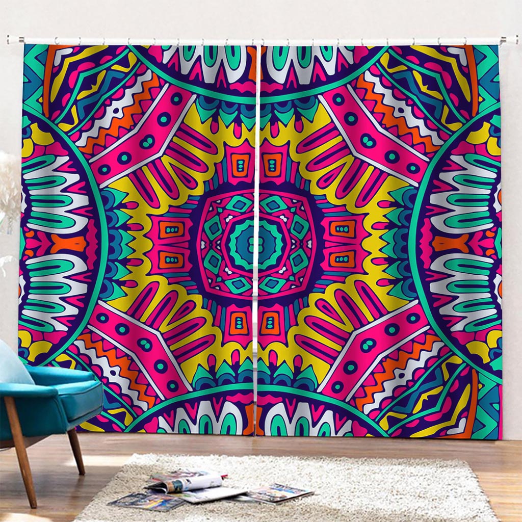 Colorful Mandala Bohemian Pattern Print Pencil Pleat Curtains