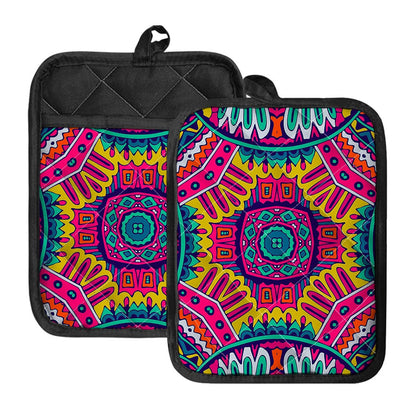 Colorful Mandala Bohemian Pattern Print Pot Holders With Pocket