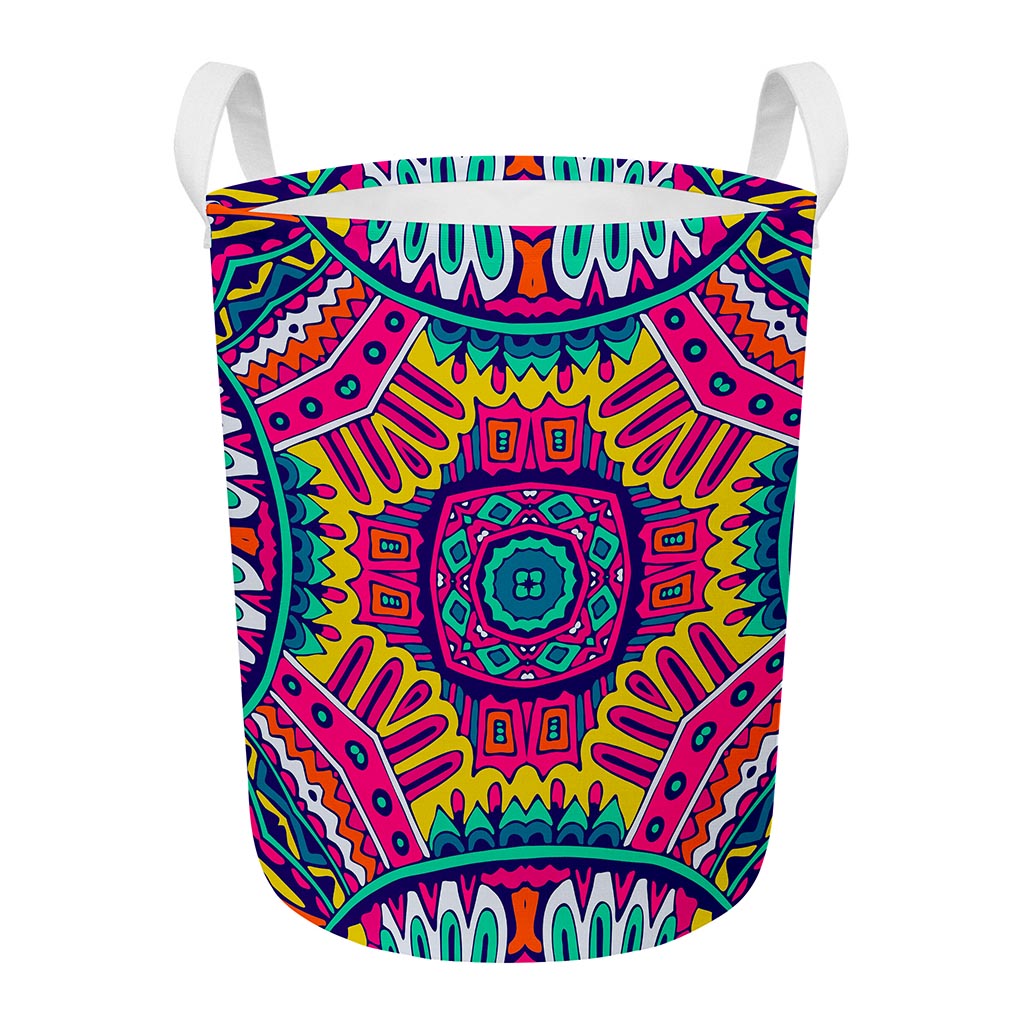 Colorful Mandala Bohemian Pattern Print Round Laundry Basket