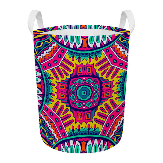 Colorful Mandala Bohemian Pattern Print Round Laundry Basket