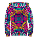 Colorful Mandala Bohemian Pattern Print Sherpa Lined Zip Up Hoodie