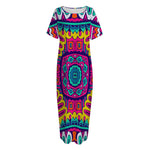 Colorful Mandala Bohemian Pattern Print Short Sleeve Long Nightdress
