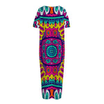 Colorful Mandala Bohemian Pattern Print Short Sleeve Long Nightdress