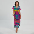Colorful Mandala Bohemian Pattern Print Short Sleeve Maxi Dress