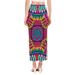 Colorful Mandala Bohemian Pattern Print Side Slit Maxi Skirt