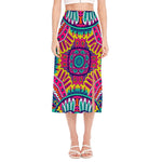 Colorful Mandala Bohemian Pattern Print Side Slit Midi Skirt