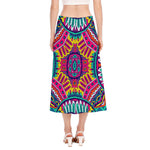 Colorful Mandala Bohemian Pattern Print Side Slit Midi Skirt