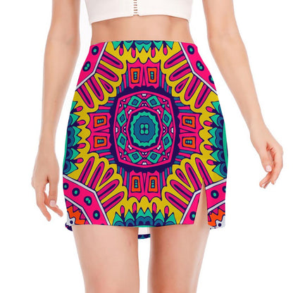 Colorful Mandala Bohemian Pattern Print Side Slit Mini Skirt