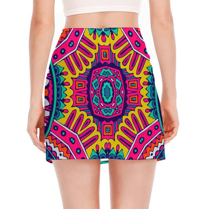 Colorful Mandala Bohemian Pattern Print Side Slit Mini Skirt