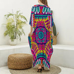 Colorful Mandala Bohemian Pattern Print Silk V-Neck Kaftan Dress