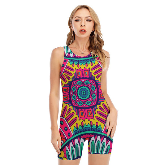 Colorful Mandala Bohemian Pattern Print Sleeveless One Piece Swimsuit