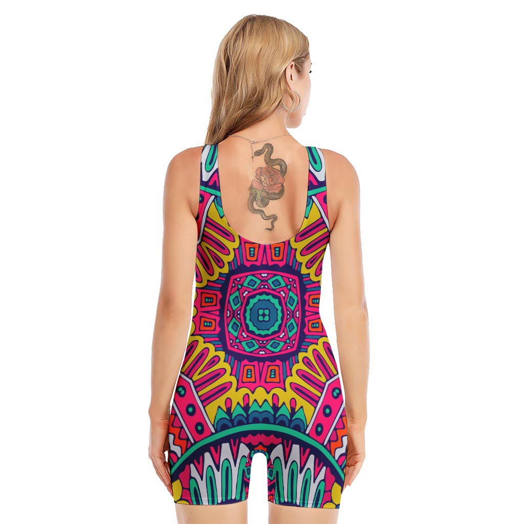 Colorful Mandala Bohemian Pattern Print Sleeveless One Piece Swimsuit