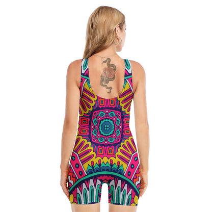 Colorful Mandala Bohemian Pattern Print Sleeveless One Piece Swimsuit