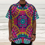 Colorful Mandala Bohemian Pattern Print Textured Short Sleeve Shirt