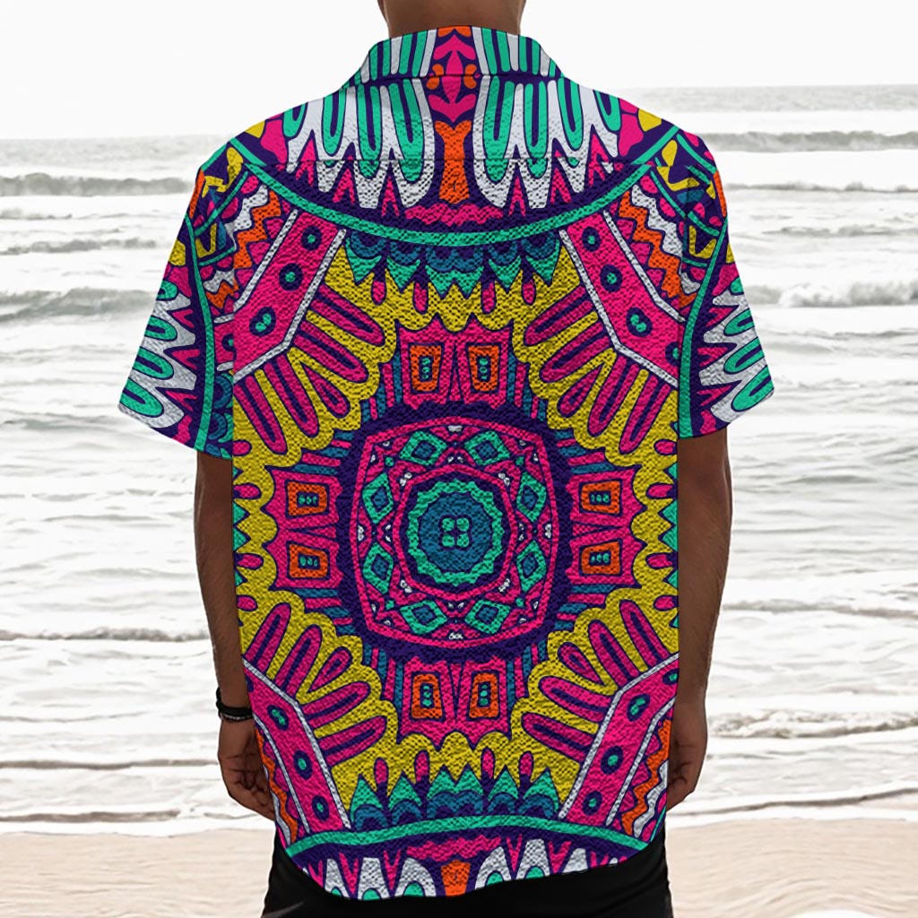 Colorful Mandala Bohemian Pattern Print Textured Short Sleeve Shirt