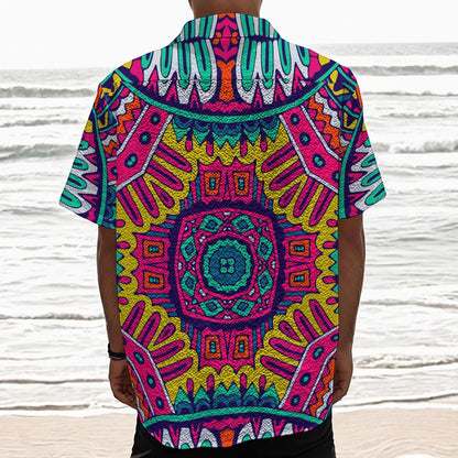 Colorful Mandala Bohemian Pattern Print Textured Short Sleeve Shirt