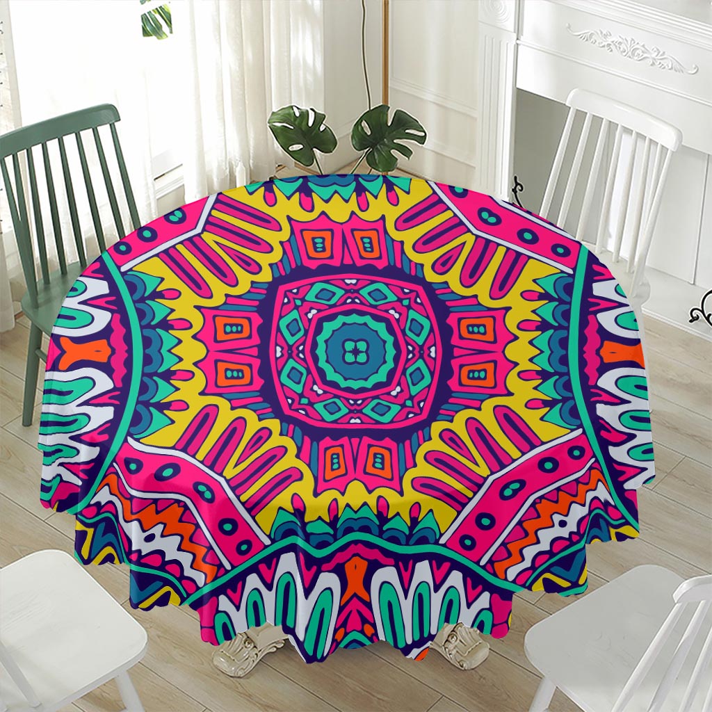 Colorful Mandala Bohemian Pattern Print Waterproof Round Tablecloth