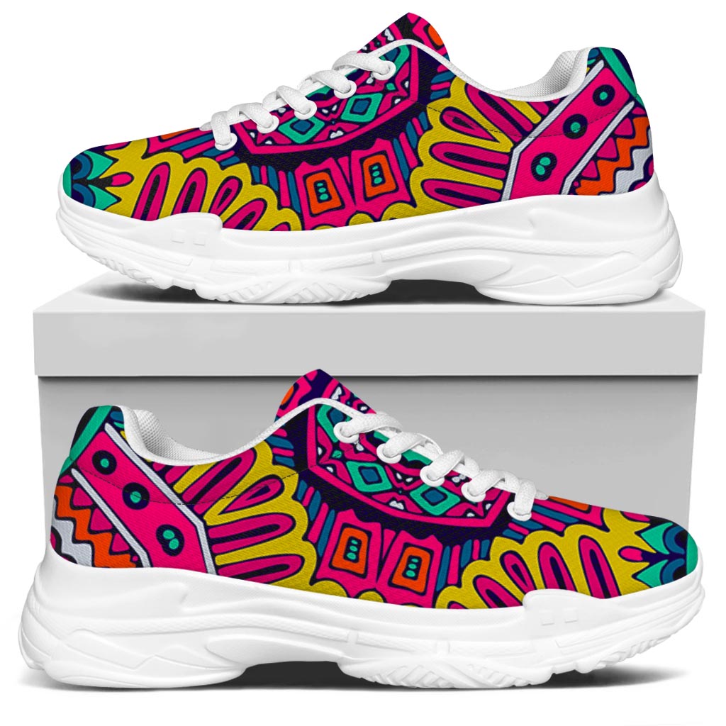 Colorful Mandala Bohemian Pattern Print White Chunky Shoes