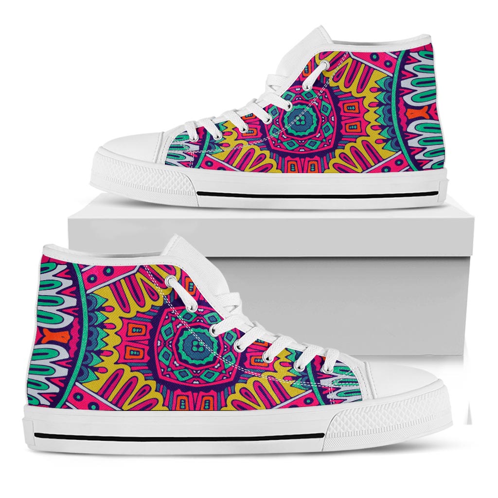 Colorful Mandala Bohemian Pattern Print White High Top Sneakers