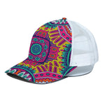 Colorful Mandala Bohemian Pattern Print White Mesh Trucker Cap