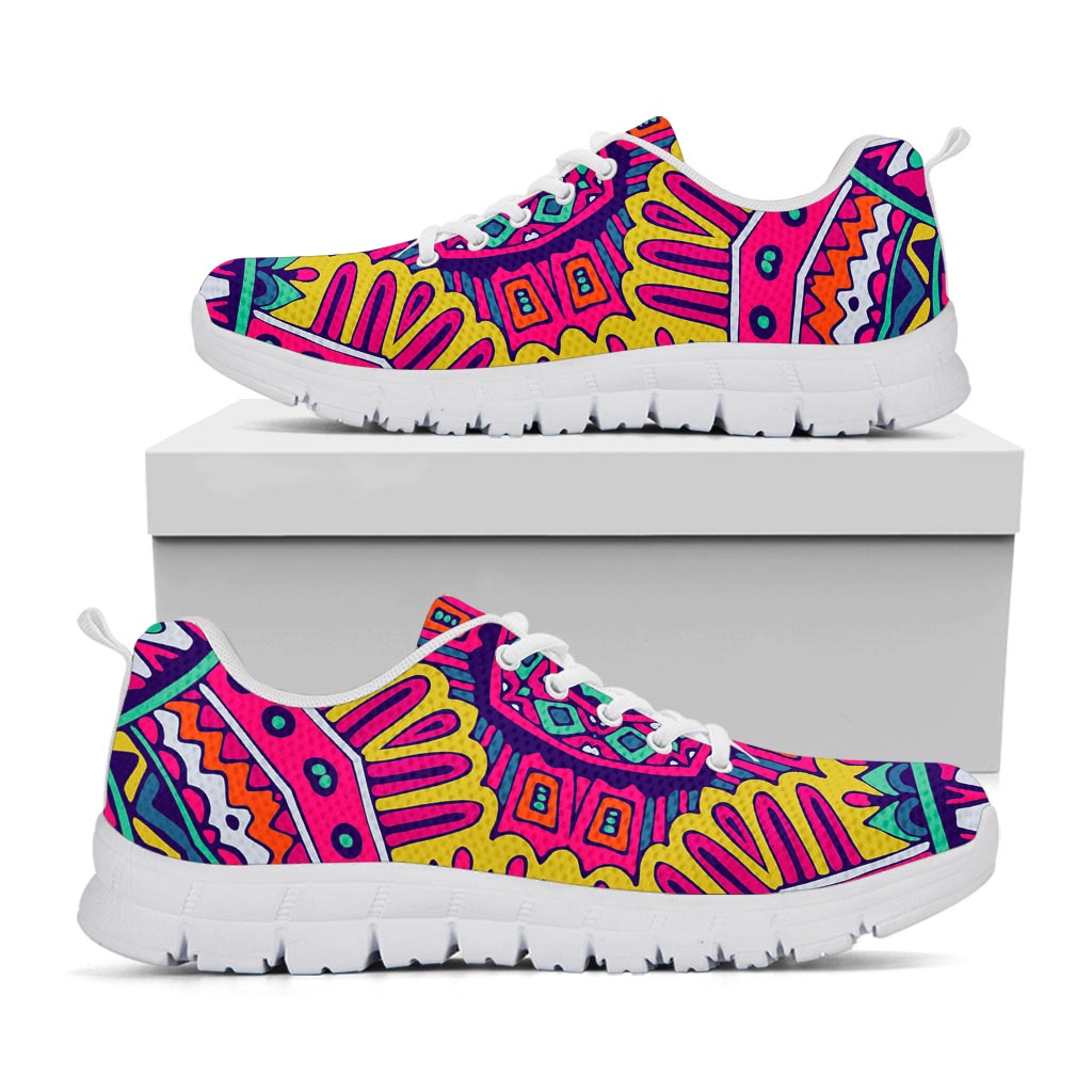 Colorful Mandala Bohemian Pattern Print White Running Shoes