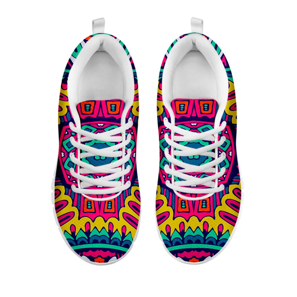 Colorful Mandala Bohemian Pattern Print White Running Shoes