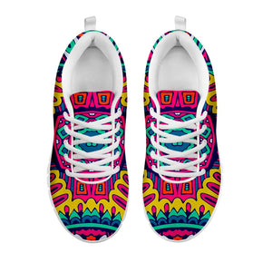 Colorful Mandala Bohemian Pattern Print White Running Shoes