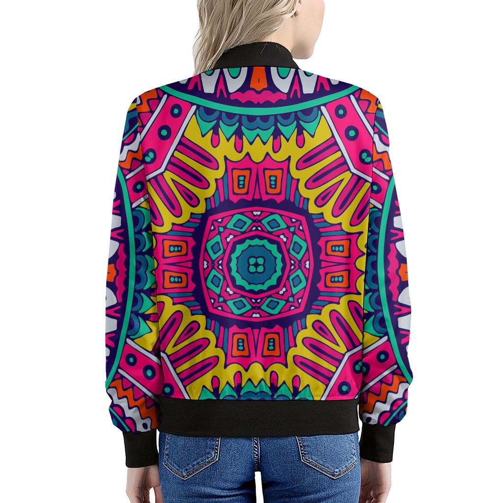 Colorful Mandala Bohemian Pattern Print Women's Bomber Jacket