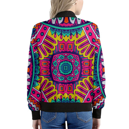 Colorful Mandala Bohemian Pattern Print Women's Bomber Jacket
