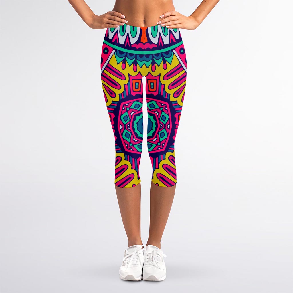 Colorful Mandala Bohemian Pattern Print Women's Capri Leggings