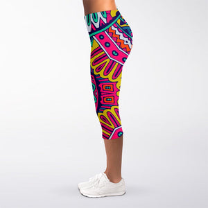 Colorful Mandala Bohemian Pattern Print Women's Capri Leggings