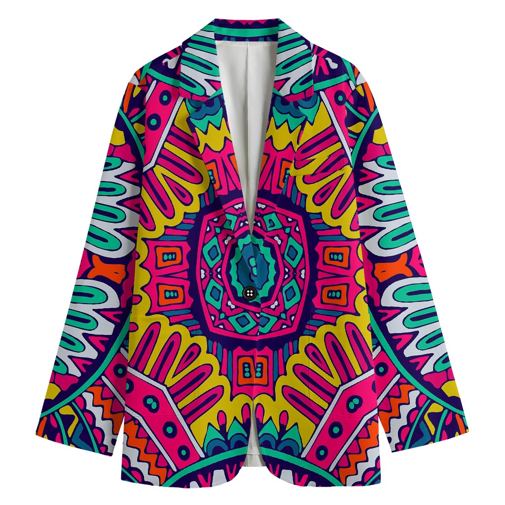 Colorful Mandala Bohemian Pattern Print Women's Cotton Blazer