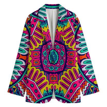 Colorful Mandala Bohemian Pattern Print Women's Cotton Blazer