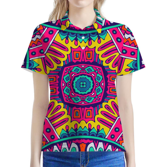 Colorful Mandala Bohemian Pattern Print Women's Polo Shirt