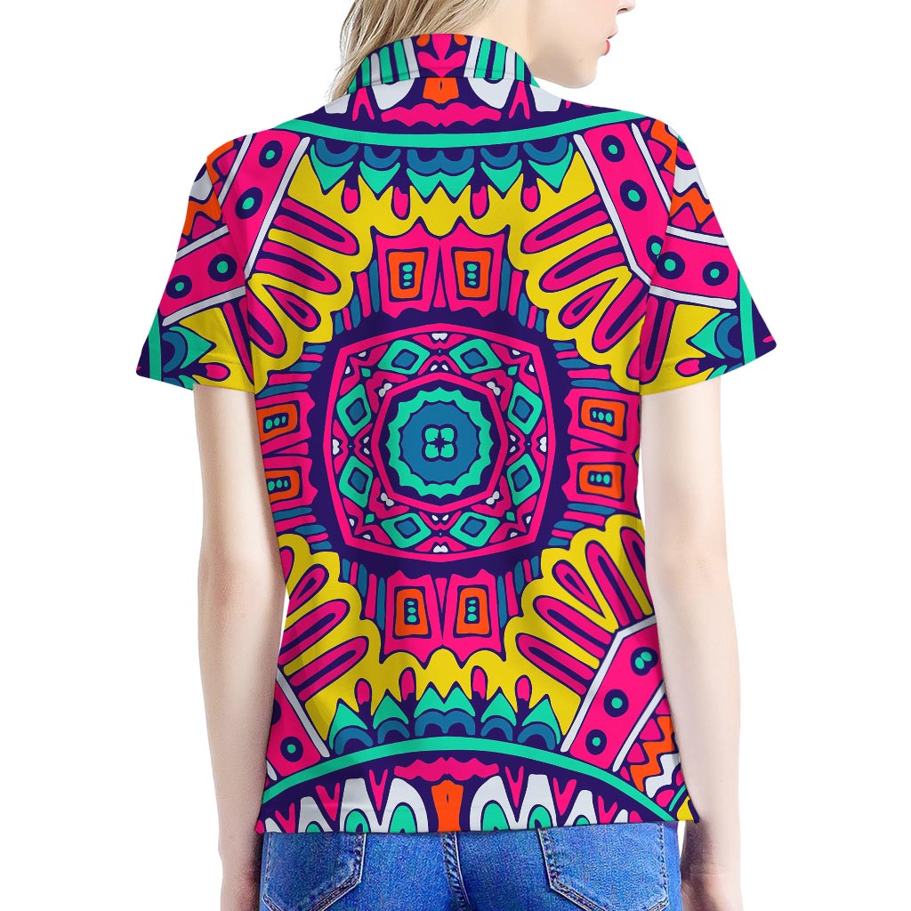 Colorful Mandala Bohemian Pattern Print Women's Polo Shirt