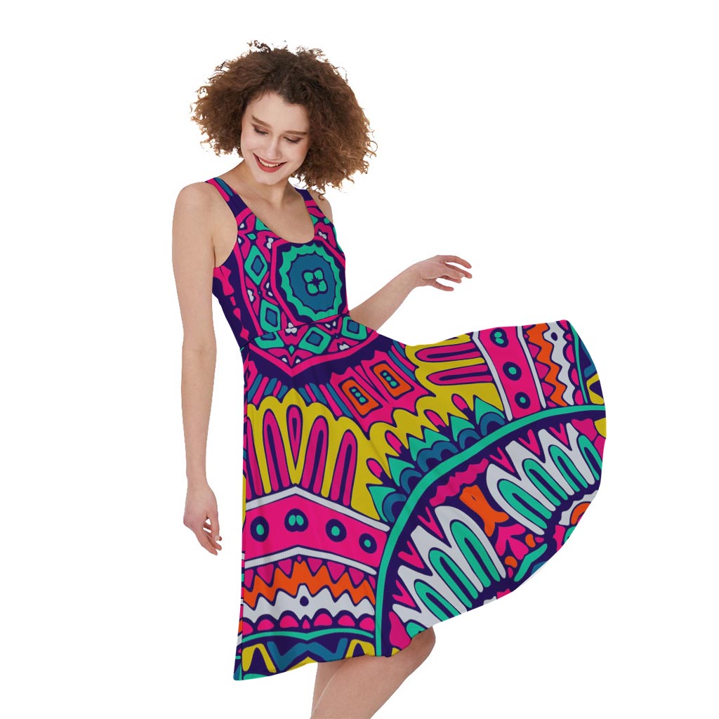 Colorful Mandala Bohemian Pattern Print Women's Sleeveless Dress