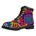 Colorful Mandala Bohemian Pattern Print Padded Collar Lace Up Boots