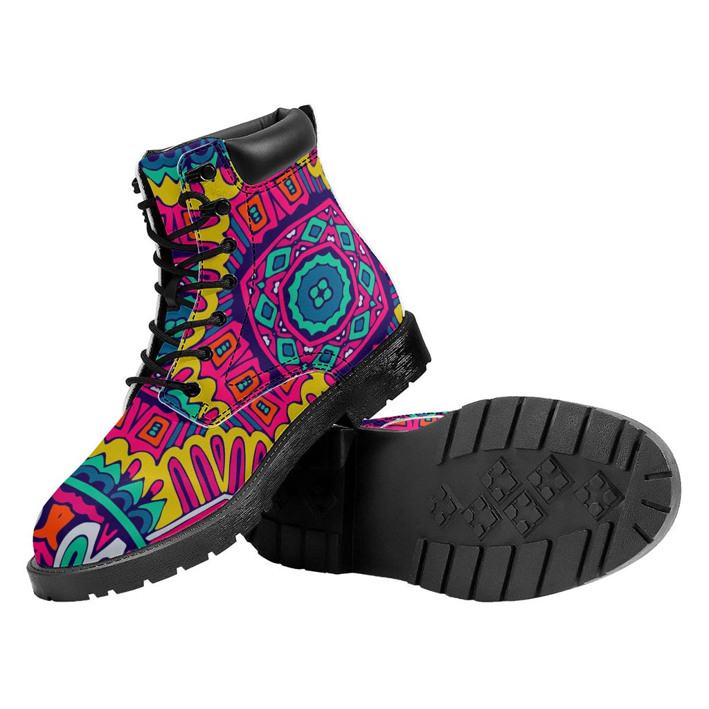 Colorful Mandala Bohemian Pattern Print Work Boots