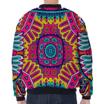 Colorful Mandala Bohemian Pattern Print Zip Sleeve Bomber Jacket