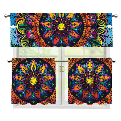 Colorful Mandala Print 3 Piece Kitchen Curtains