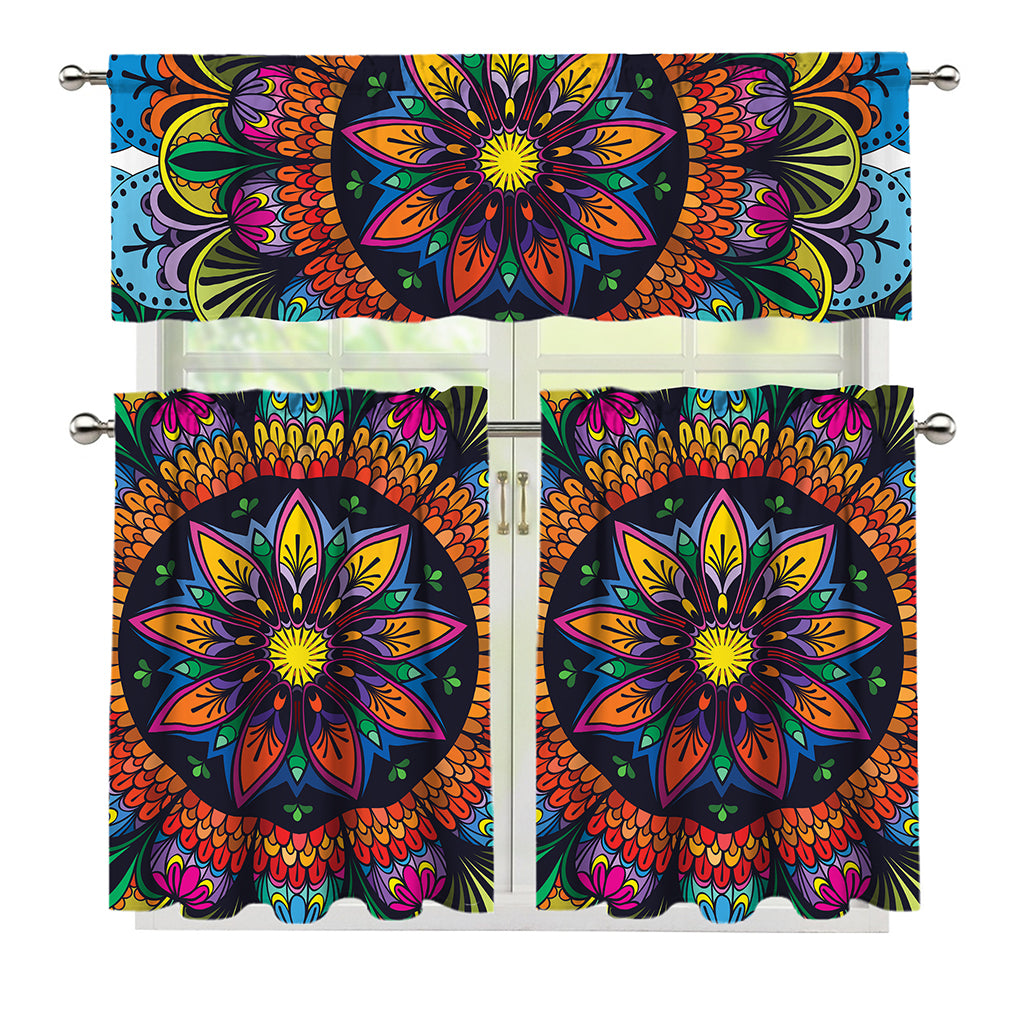 Colorful Mandala Print 3 Piece Kitchen Curtains