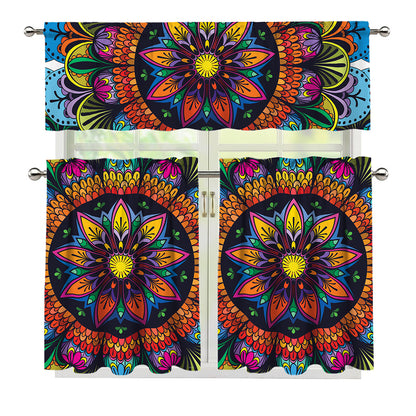 Colorful Mandala Print 3 Piece Kitchen Curtains