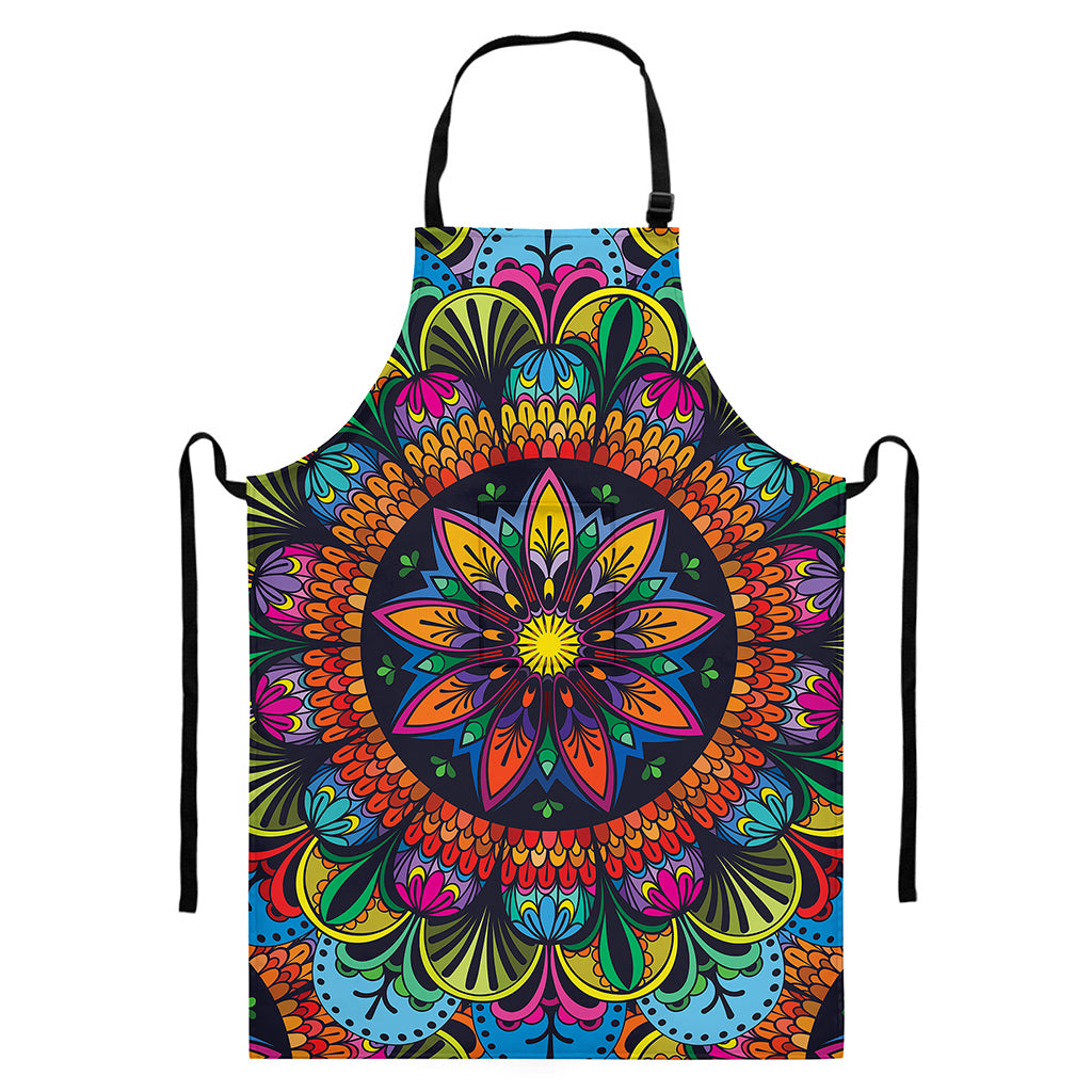 Colorful Mandala Print Bib Apron With Pocket