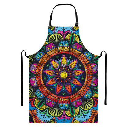 Colorful Mandala Print Bib Apron With Pocket