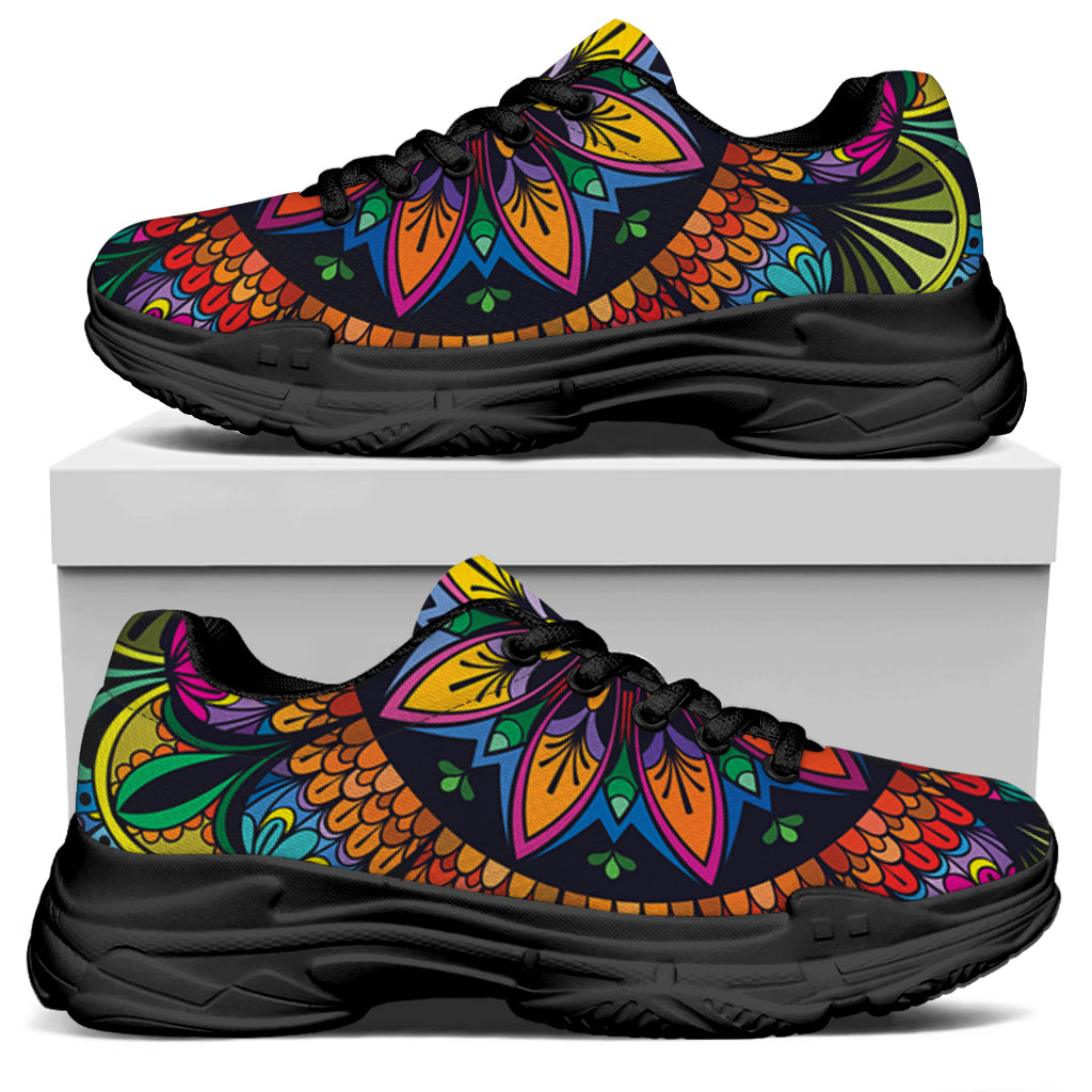 Colorful Mandala Print Black Chunky Shoes