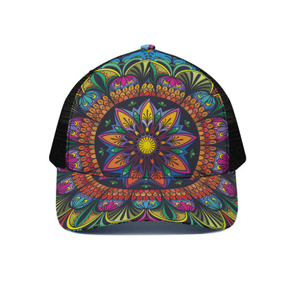 Colorful Mandala Print Black Mesh Trucker Cap
