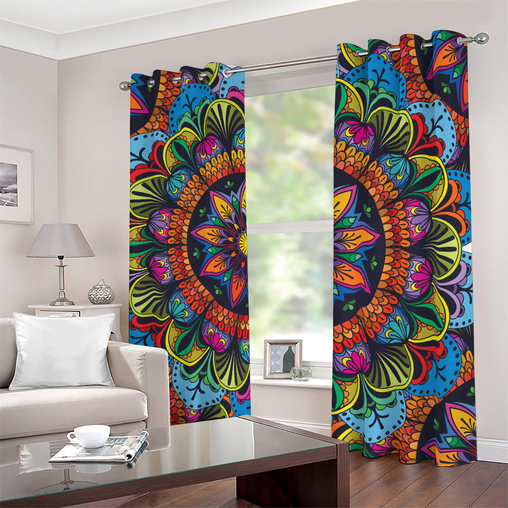 Colorful Mandala Print Blackout Grommet Curtains