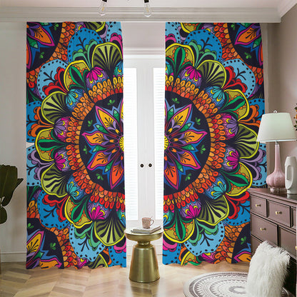 Colorful Mandala Print Blackout Pencil Pleat Curtains