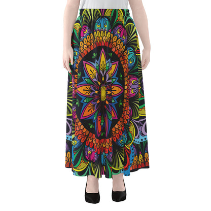 Colorful Mandala Print Chiffon Maxi Skirt